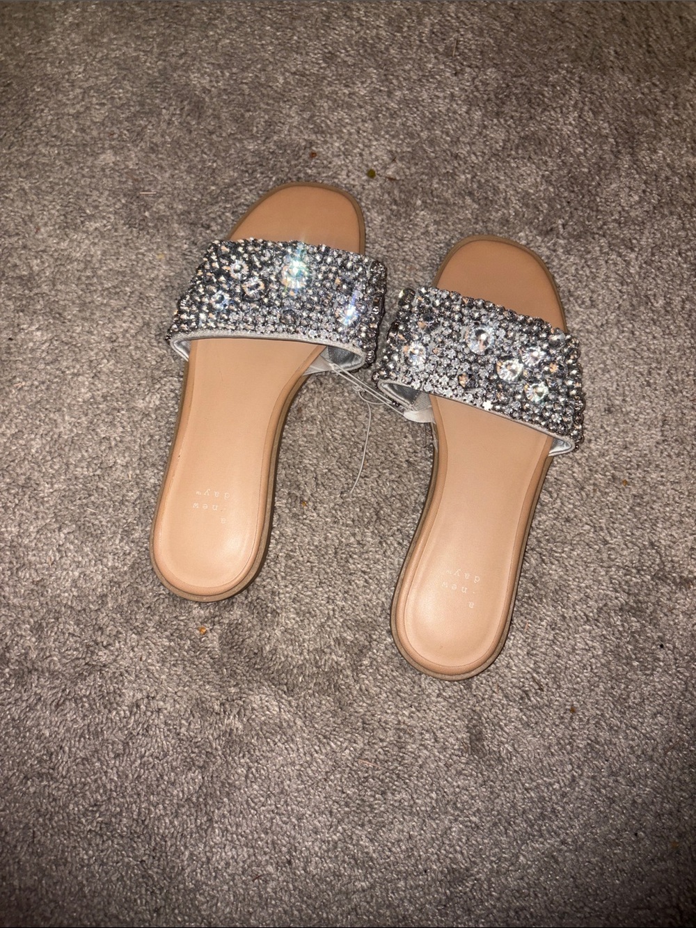 A new day beach bridal Embellished Rhinestone Slide Sandals in Silver 10W